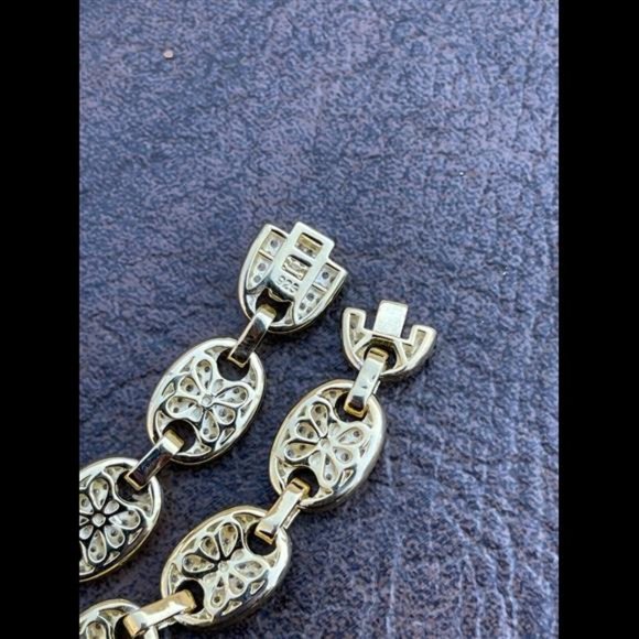 14k Gold Real 925 Sterling Silver Mens Iced Puffed Gucci Link Bracelet Diamond - Picture 7 of 9
